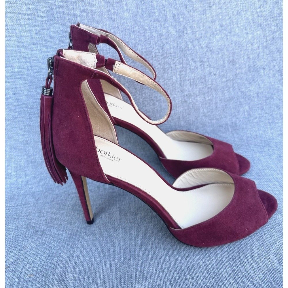 New‎ BOTKIER  Size 9 Anna Suede Tasseled Stiletto Heels Burgundy Party